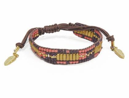 Bracelet à multiples perles - brun et or