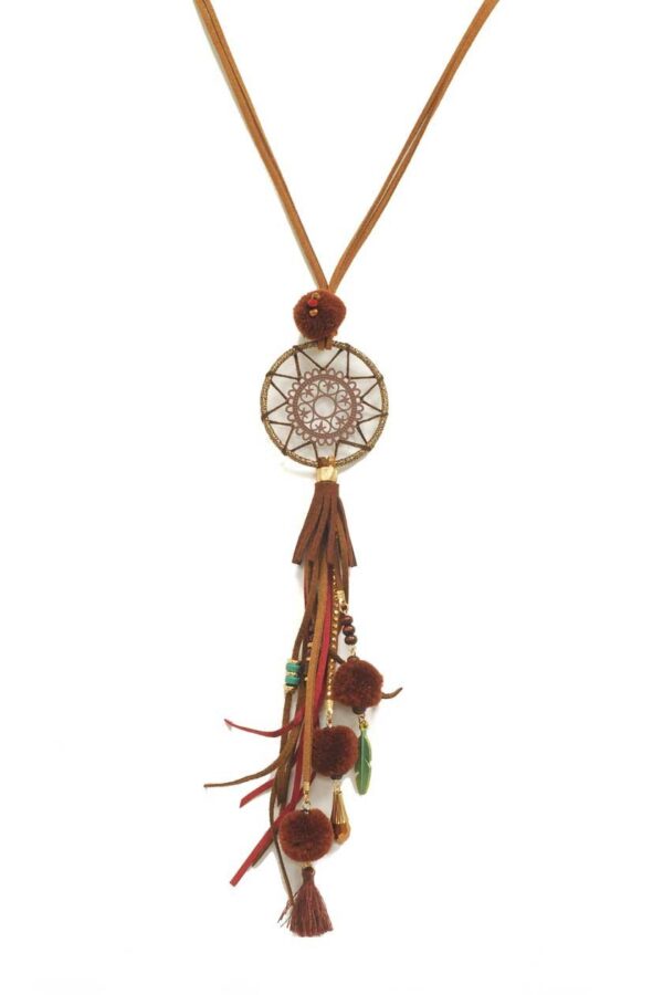 Long collier à franges et pompons