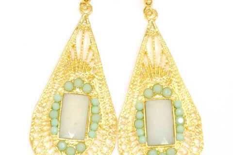 Boucles d'oreilles goutte dorée et perles amazonites