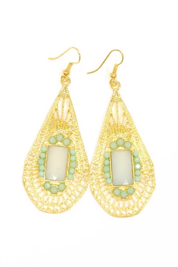 Boucles d'oreilles goutte dorée et perles amazonites