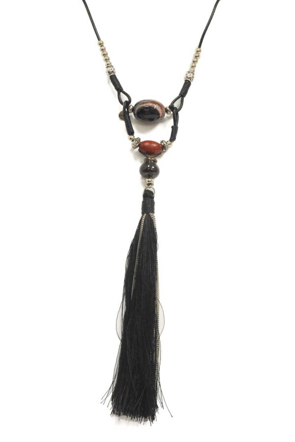 Long collier à corde en cuir et longues franges