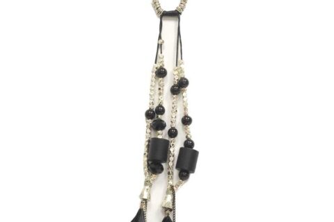 Long collier en cuir pendentif à plumes