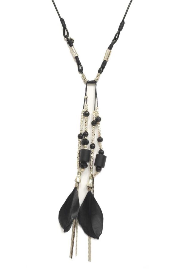 Long collier en cuir pendentif à plumes