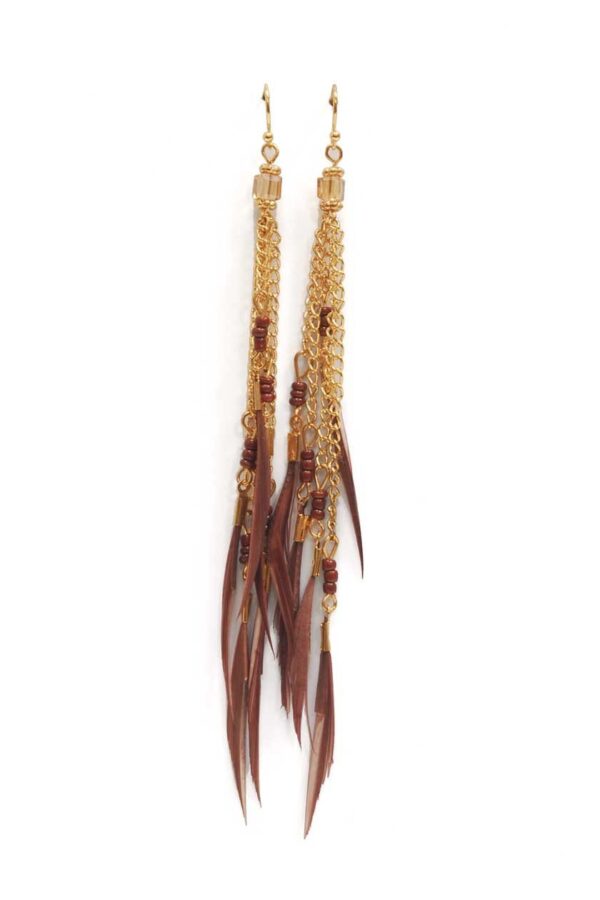 Boucles d'oreilles à franges - pendentif à plumes