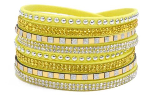 Bracelet jaune à strass et clous