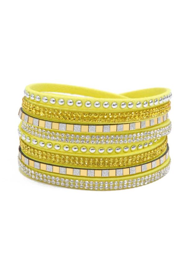 Bracelet jaune à strass et clous
