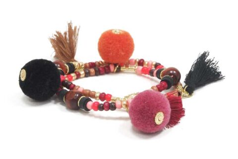 Bracelet à perles avec franges et pompons