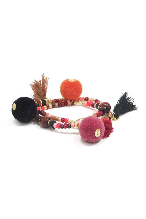 Bracelet à perles avec franges et pompons