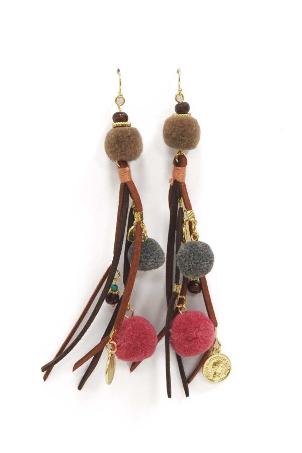Boucles d'oreilles à franges en daim et pompons