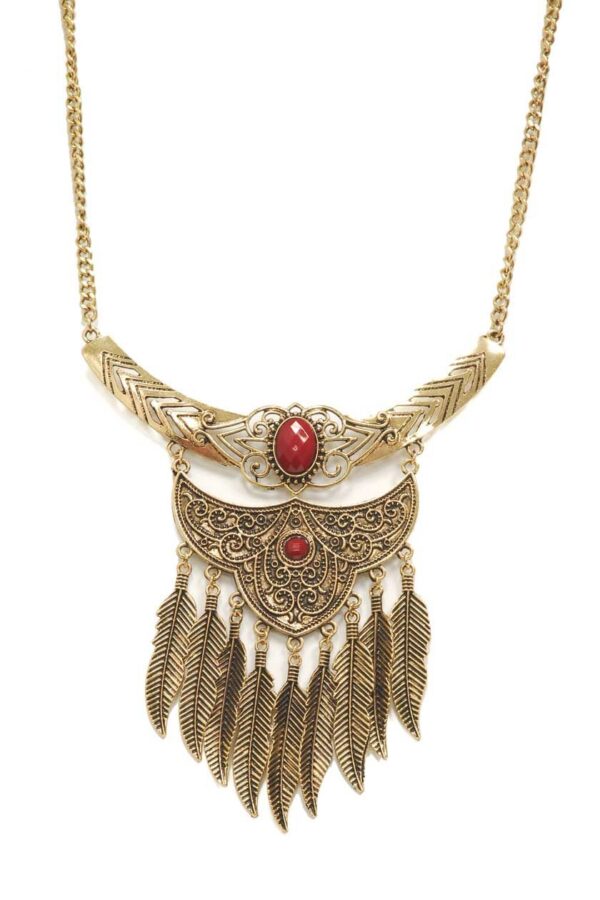 Collier en chaîne - ornement à plumes métallique