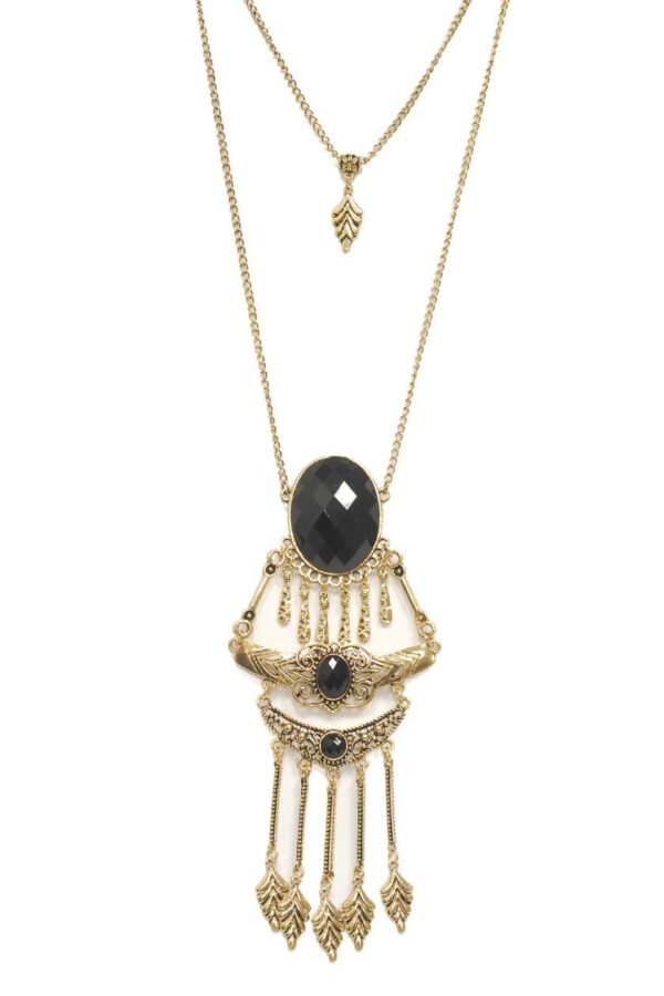 Collier à multi chaînes avec pierres à facettes et ornement métallique