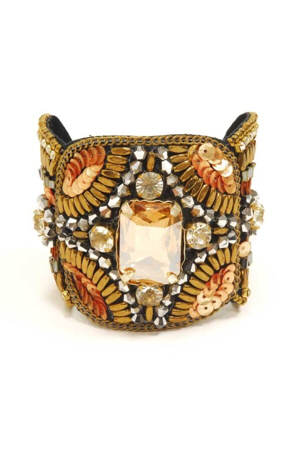Bracelet ouvert - pierres à facettes et petites perles